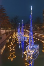 Christmas decoration in Kiel am Holstenfleet, Kleiner Kiel Canal, city center, Christmas, lighting,