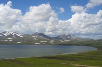 Tranquil landscape with a lake and snow-capped mountains next to it, Lake Parawani,
