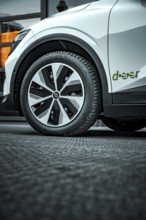 Close-up of a modern white car with stylish rim, Deer e-Carsharing, Renault Megane, Calw, Germany