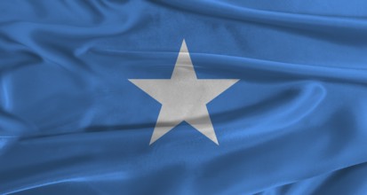 Flag of Somalia with fabric textured background. Close up of National flag of Somalia with