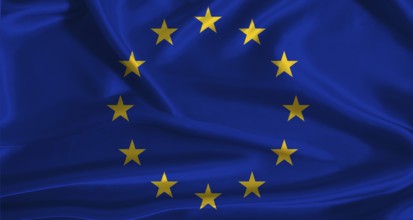 European Union flag with cloth textured background. National flag of the European Union with