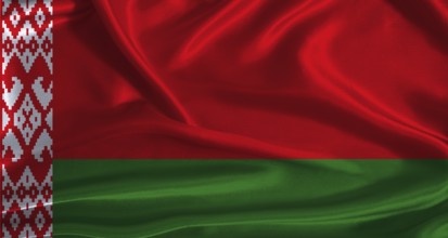 Belarus flag with cloth textured background. National flag of Belarus with realistic texture