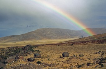 Rainbow, Andean highlands near Puno, Peru, South America, September 1997, vintage, retro, old,
