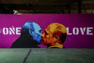 Graffiti on the former US eavesdropping facility on Teufelsberg in Grunewald, Putin, Berlin