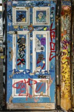 Graffiti on the former US eavesdropping facility on Teufelsberg in Grunewald, colorful door, Berlin