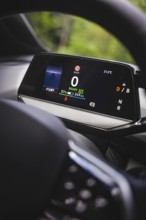 Close-up of car display with vehicle information, VW ID4 electric car, Deer Carsharing, Calw,