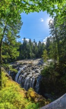 Cascading over rocks, englishman river falls creates a stunning spectacle amidst a vibrant green