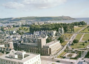 View down Armada way to coast and Plymouth Hoe, Plymouth, Devon, England, UK c 1962