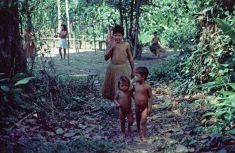 Children of a Yagua tribe near Iquitos, Peru, South America, September 1997, vintage, retro, old,