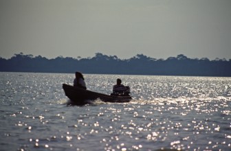 Boat on the Amazon near Iquitos, Peru, South America, September 1997, vintage, retro, old, historic