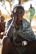 Portrait, old woman of the Hakaona tribe, also Havakona or Hakawona, near Opuwo, Kunene, Namibia
