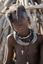 Portrait, Himba girl, traditional Himba village, Kaokoveld, Kunene, Namibia