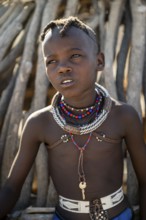 Portrait, Himba boy, traditional Himba village, Kaokoveld, Kunene, Namibia