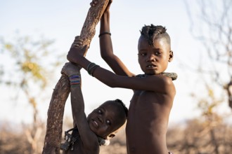 Portrait, Two Himba Children, Traditional Himba Village, Kaokoveld, Kunene, Namibia