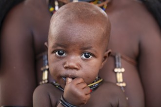Himba Baby, traditional Himba village, Kaokoveld, Kunene, Namibia