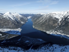 Epic view of mountain landscape with snow in winter, Achensee, Tyrol, Austria