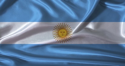 National flag of Argentina with cloth texture. Argentina flag with realistic texture background