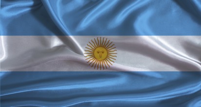 Argentina flag with cloth textured background. National flag of Argentina with realistic texture