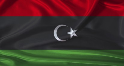 National flag of Libya with cloth texture. Libya flag with realistic texture background