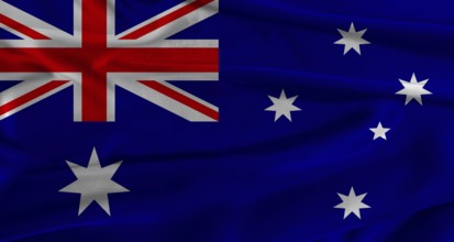 Flag of Australia with fabric textured background. Close up of National flag of Australia with