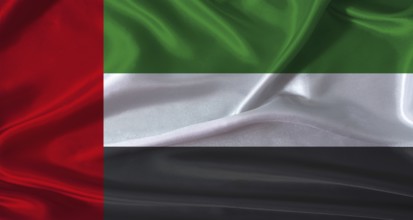 National flag of United Arab Emirates with cloth texture. United Arab Emirates flag with realistic