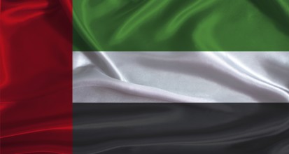 United Arab Emirates flag with cloth textured background. National flag of United Arab Emirates