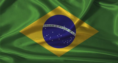 National flag of Brazil with cloth texture. Brazil flag with realistic texture background