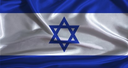 Israel flag with cloth textured background. National flag of Israel with realistic texture