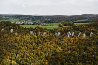 View, panorama of Lichtenstein Castle, Honau, Echaz Valley, Swabian Jura, Baden-Württemberg,