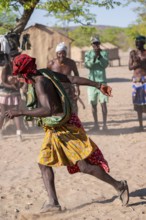 Traditional dance, men from the Hakaona tribe dance, also Havakona or Hakawona, near Opuwo, Kunene,