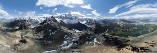 Aerial View, Epic Panorama, Large Glaciers, Lago de los Tres Laguna Sucia Glacier Lakes, Mountains