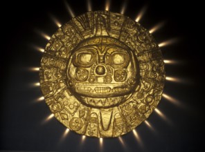 Golden Inca motif in the National Museum in Lima, Peru, South America, September 1997, vintage,