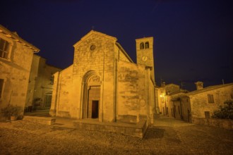 Night view of San Giorgio Church, Borgo di Vigoleno, Vernasca, Piacenza Province, Italy