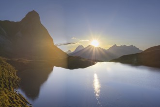 Sunset at Rappensee, behind Kleiner Rappenkopf, 2276m, Allgäu Alps, Allgäu, Bavaria, Germany