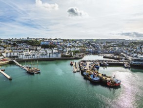 Brixham Hourbour and Brixham Marina from a drone, Brixham, Torbay, Devon, England, United Kingdom