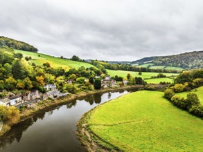 Autumn over Wye Valley and River Wye from a drone, Tintern, Chepstow, Monmouthshire, Wales, UK