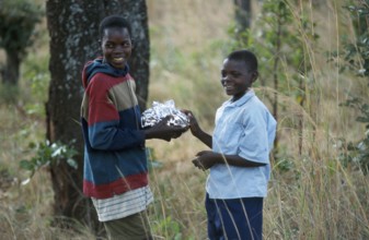 Boys on the roadside, Zambia, Africa, June 2000, vintage, retro, old, historic