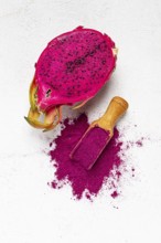 Pitaya powder, dragon fruit, freeze-dried powder, top view, no people