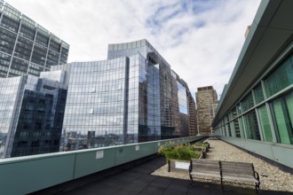 Glass facades, skyscrapers, office towers, observation deck at Independence Wharf, Seaport