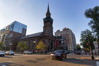 Arlington Street Church, Church with Bell Tower, Street Intersection, Downtown, Boston,