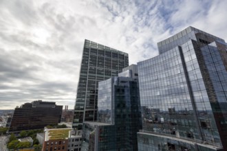 Glass facades, skyscrapers, office towers, Seaport District, Boston, Massachusetts, New England,