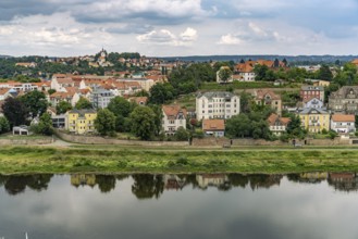 Residential buildings and the Elbe in Meissen, Saxony, Germany