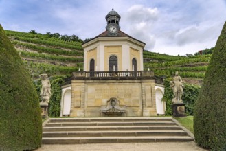 Belvedere and vineyard of the Saxon State Winery Schloss Wackerbarth or Wackerbarth's Ruh' in