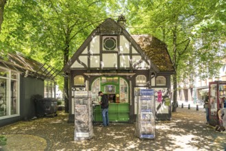 Fachwerk kiosk on Laurentiusplatz in Elberfeld, Wuppertal, North Rhine-Westphalia, Germany