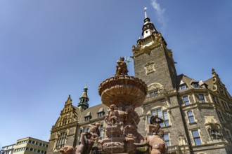 The anniversary fountain in front of the town hall in Elberfeld, Wuppertal, North Rhine-Westphalia,
