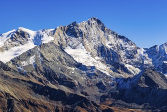 Snowy peak of Weisshorn mountain, Val d'Anniviers, Valais Alps, Canton of Valais, Switzerland