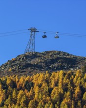 Gondolas and cable car route from Grimentz to the Espace Weisshorn mountain station, above autumn