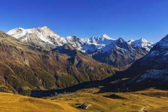 Snow-capped mountain peaks in the Valais Alps, Val d'Anniviers, Canton of Valais, Switzerland