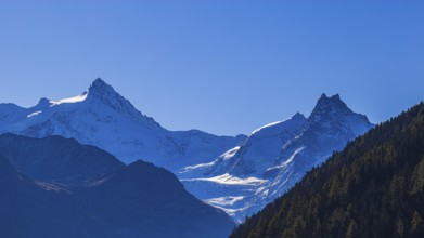 Snow-capped peaks of the Zinalrothorn and Besso mountains, Val d'Anniviers, Valais Alps, Canton of
