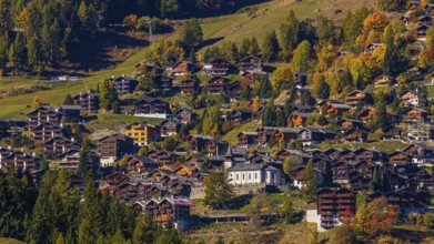 The mountain village of Grimentz with the Saint Theodule church, Val d'Anniviers, Valais Alps,